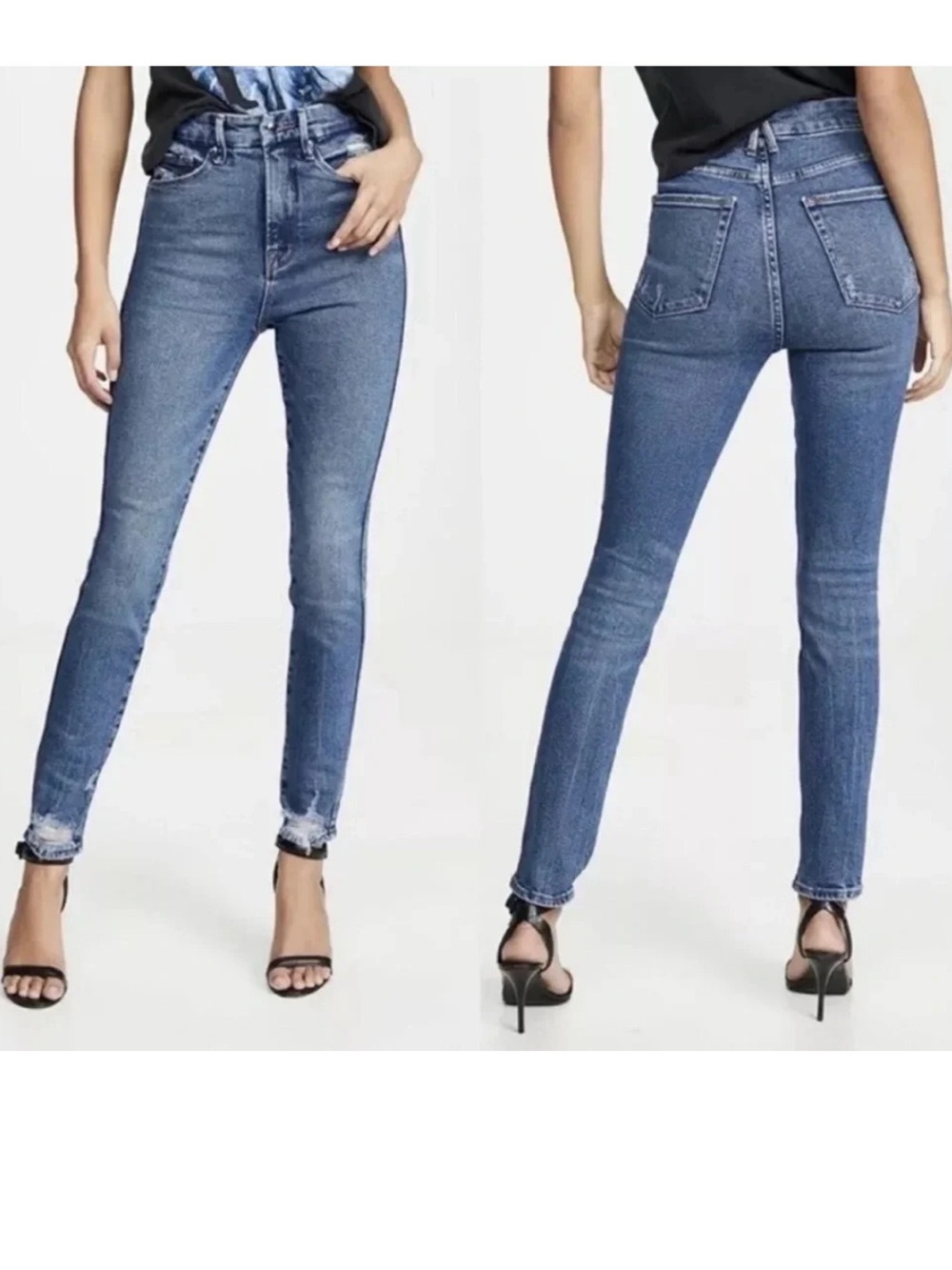 New Good American Good Curve Skinny Jeans Blue329 high rise distressed
